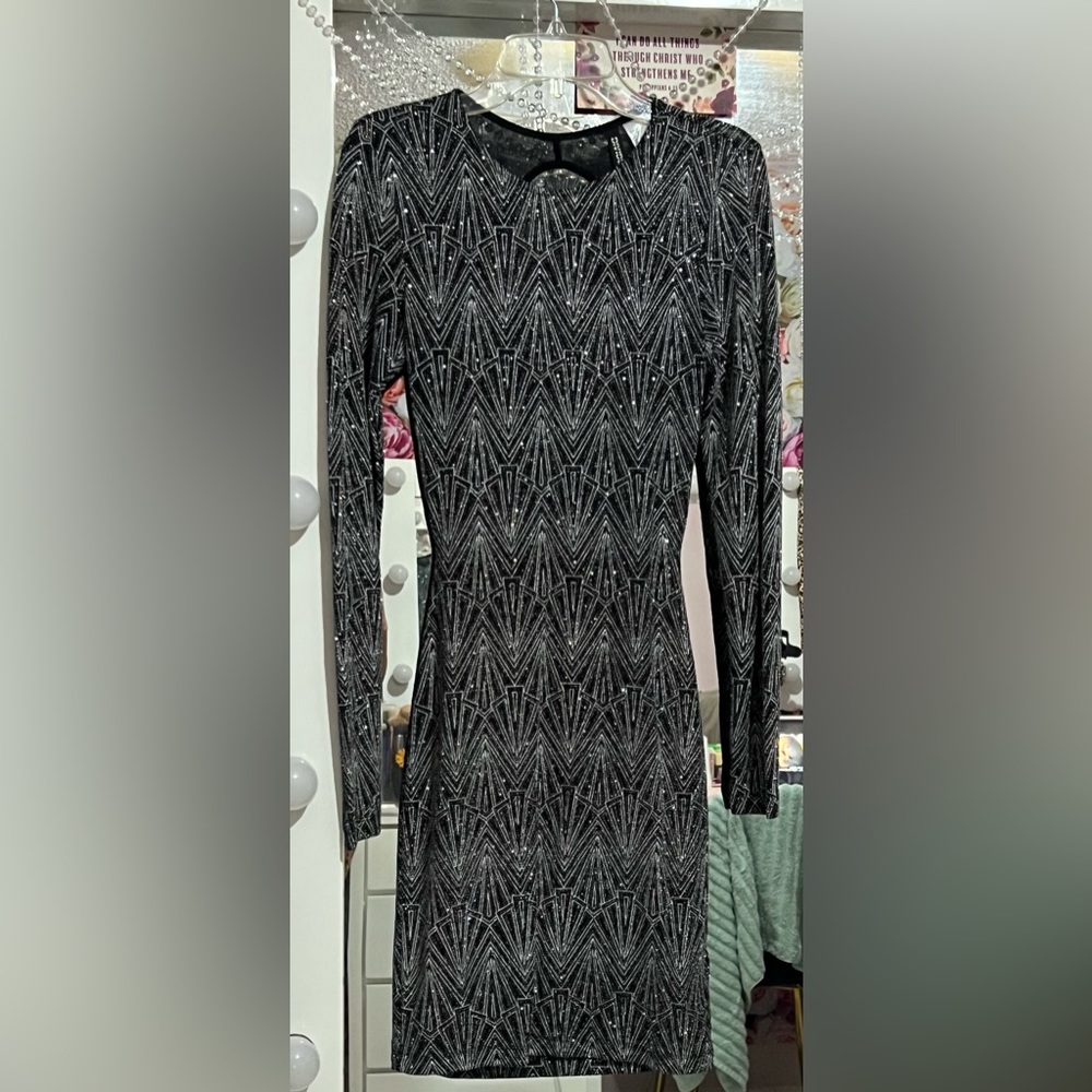 Black sparkling long sleeve dress